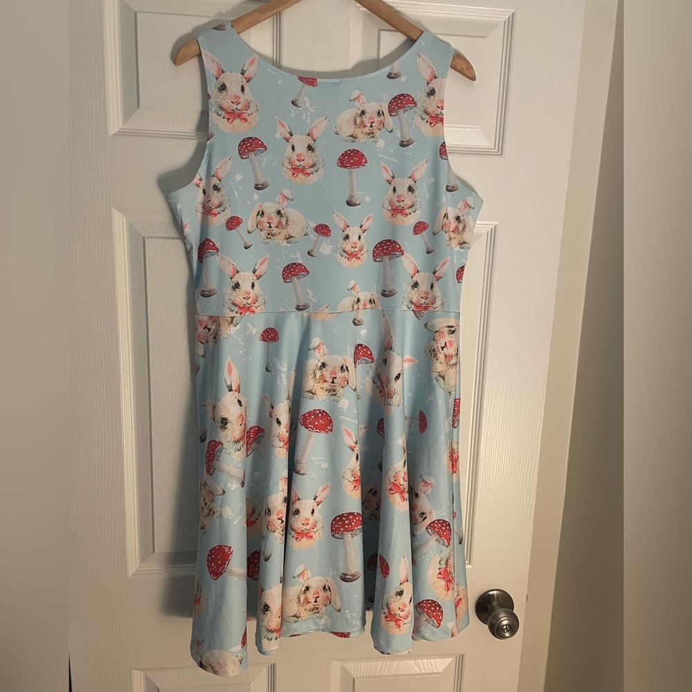 Blue Dress with Bunny and Mushroom Print - Picture 3 of 5
